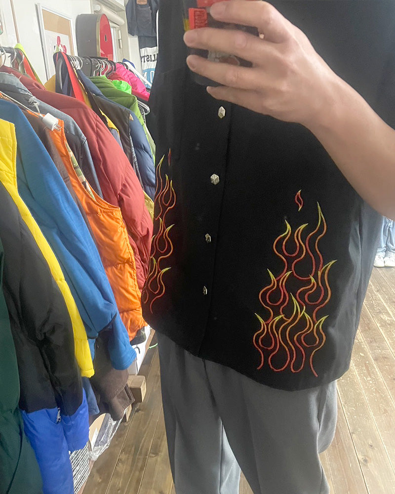 【Used】Johnny Suede ファイヤーパターン半袖シャツ XL程