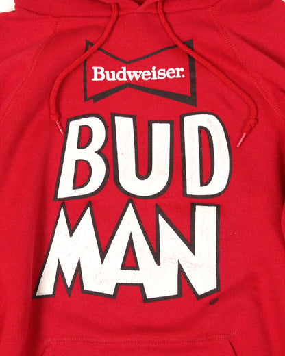 【Used】Budweiser バドワイザー BUDMAN バドマン スウェットパーカー 赤 レッド ビール キャラクター USA製 XL ヴィンテージ