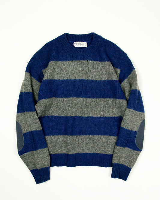 【Used】Border Shetland Sweater ボーダー シェットランド セーター ニット メンズ グレー×ネイビー L MADE IN USA