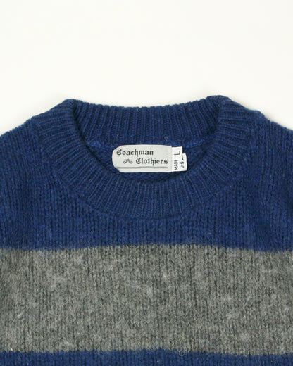 【Used】Border Shetland Sweater ボーダー シェットランド セーター ニット メンズ グレー×ネイビー L MADE IN USA