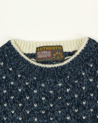 【Used】90's AUTHENTIC ISSUE Birds-eye Melange Knit メランジ ニット メンズ ネイビー L MADE IN HONG KONG