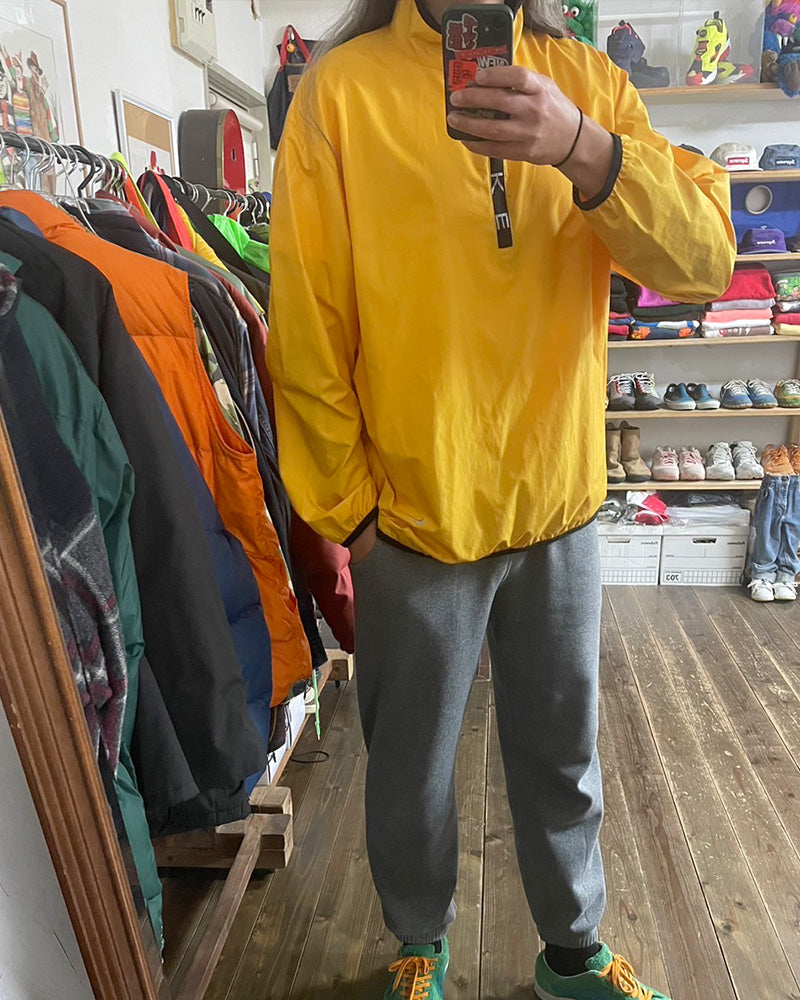 Used】90s NIKE ナイキ ハーフジップ ロゴ プルオーバー L イエロー