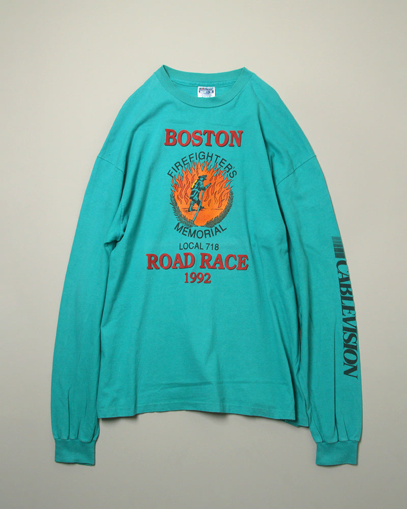 【Used】90s BOSTON ROAD RACE MADE IN USA  XL エメラルドグリーン  ロンT