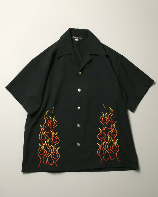 【Used】Johnny Suede ファイヤーパターン半袖シャツ XL程