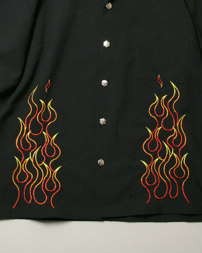 【Used】Johnny Suede ファイヤーパターン半袖シャツ XL程